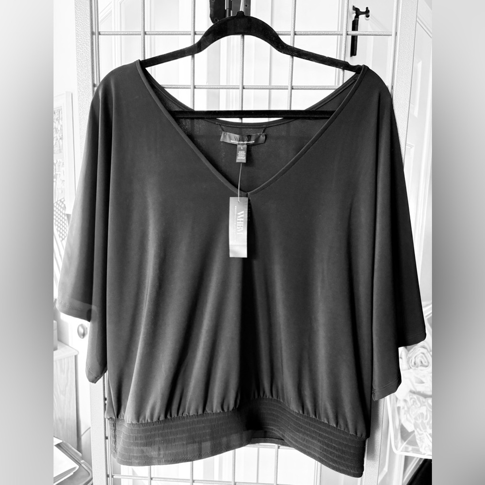 White House Black Market Black V-Neck Blouse Size L